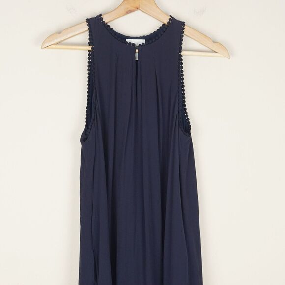 Anthropologie Maeve Navy Blue Fringe Sequin Trim Tank Dress Womens Sz 2 - Picture 2 of 7